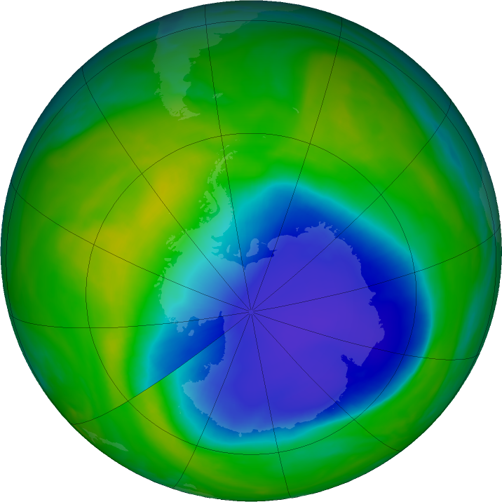 Antarctic ozone map for 25 November 2023